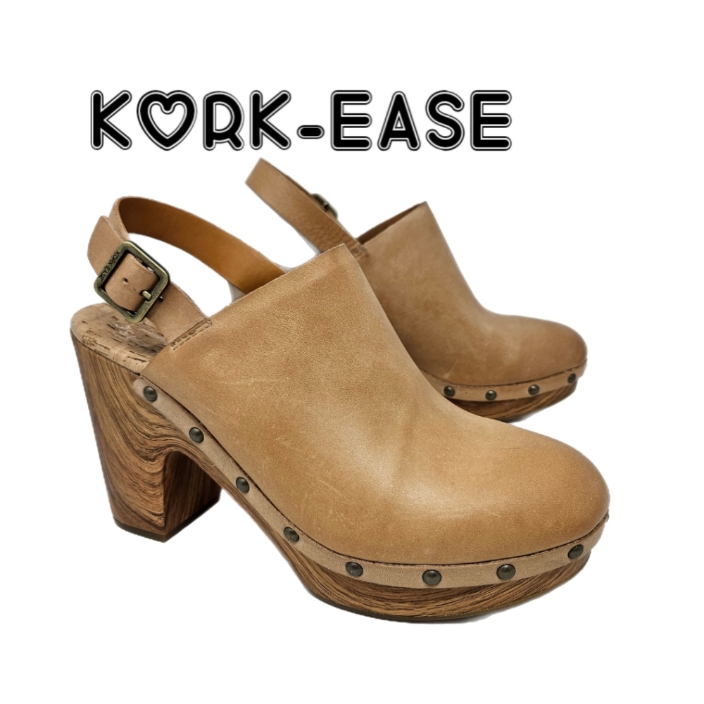 Kork-Ease Darby Womens Nude Leather Clog Mule Sz 9M Slingback Adjustable Straps